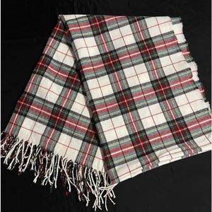 Eddie Bauer Plaid Flannel Fringed Oversized Scarf Wrap